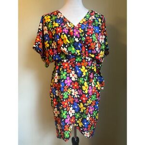 Traffic People Black Floral Print Mimi Wrap Dress S retro‎ boho whimsi Y2K fairy